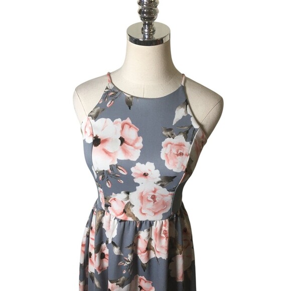 Aqua Dress Women's Size Small Gray Pink Floral Midi Sleeveless - Picture 2 of 5